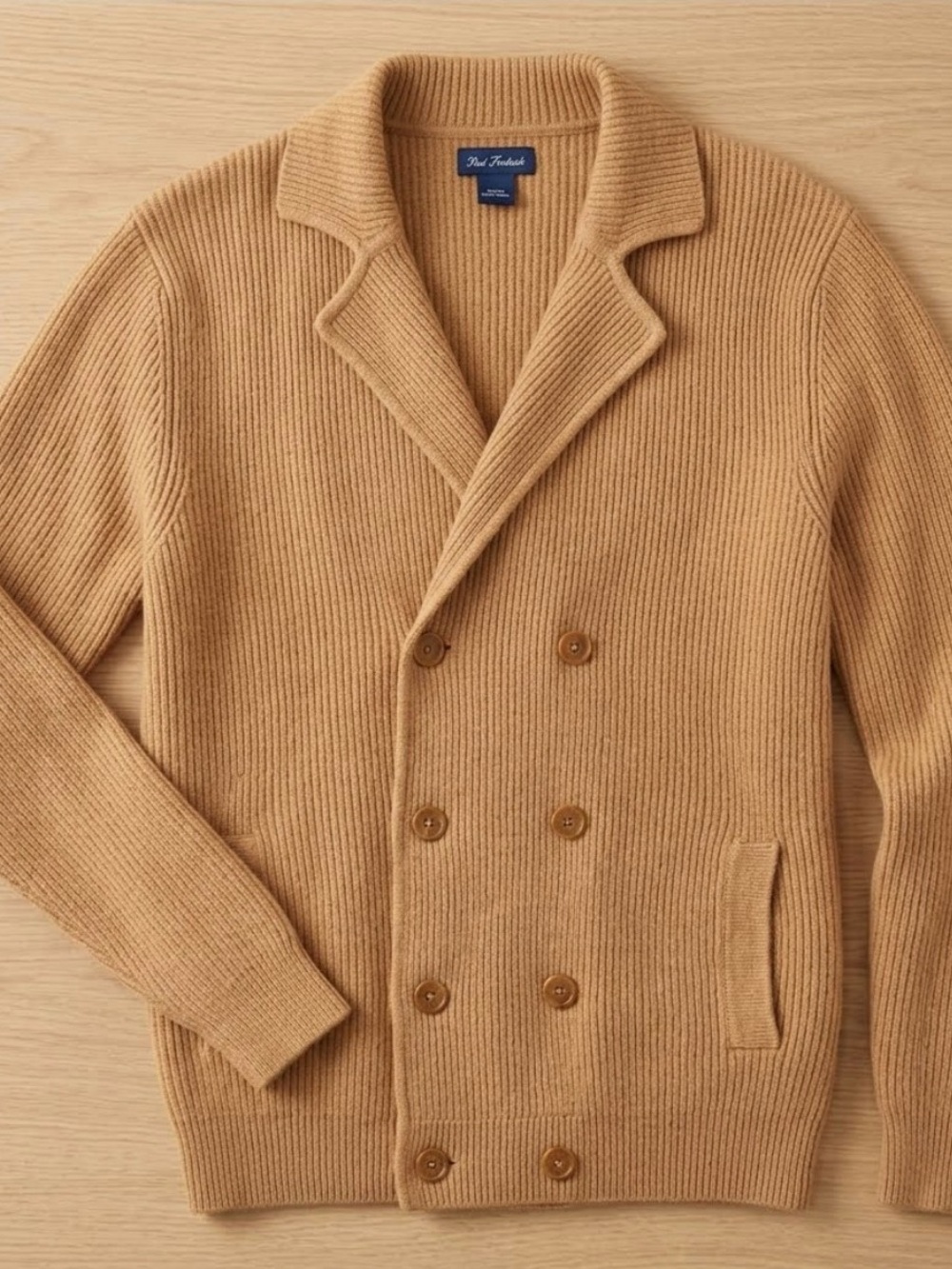 Paul Fredrick Ribbed Double-Breasted Cardigan Sweater - Camel 
0236
